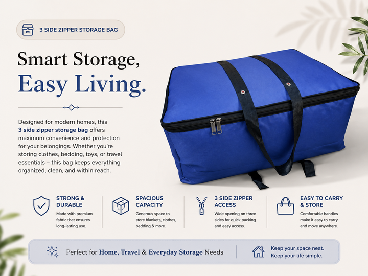 3 Side ZIP Storage Bags with 2 Sizes , Large Sie 24 × 20 , Extra Large 27 × 24