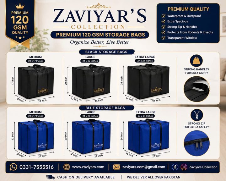 3 Side ZIP Storage Bags with 2 Sizes , Large Sie 24 × 20  , Extra Large 27 × 24